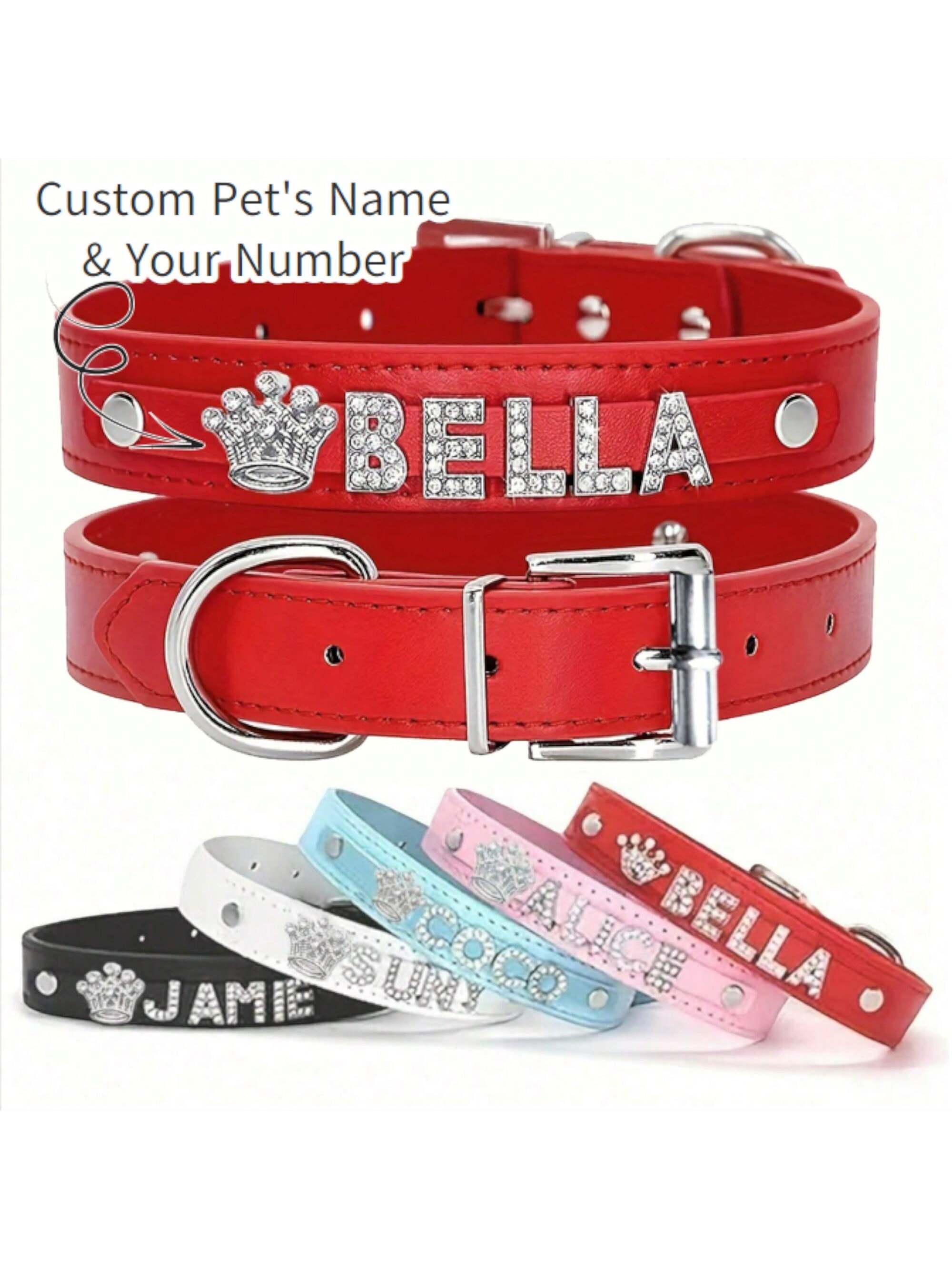 Personalized Dog Collar PU Leather Puppy Cat ID Collars With Rhinestone Heart Star Shaped Dog Accessory For Small Medium And Large Dogs