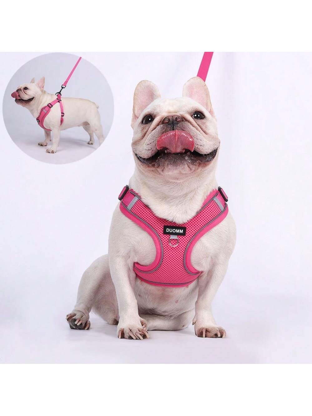 New Color Scheme 1 Set Pet Dog Leash With Reflective Adjustable Chest And Back Strap, French Bulldog Outdoor Walk Comfortable Safety Rope And Collar Set, Soft Breathable Mesh Material Suitable For Small/Medium Sized Pets All-Season