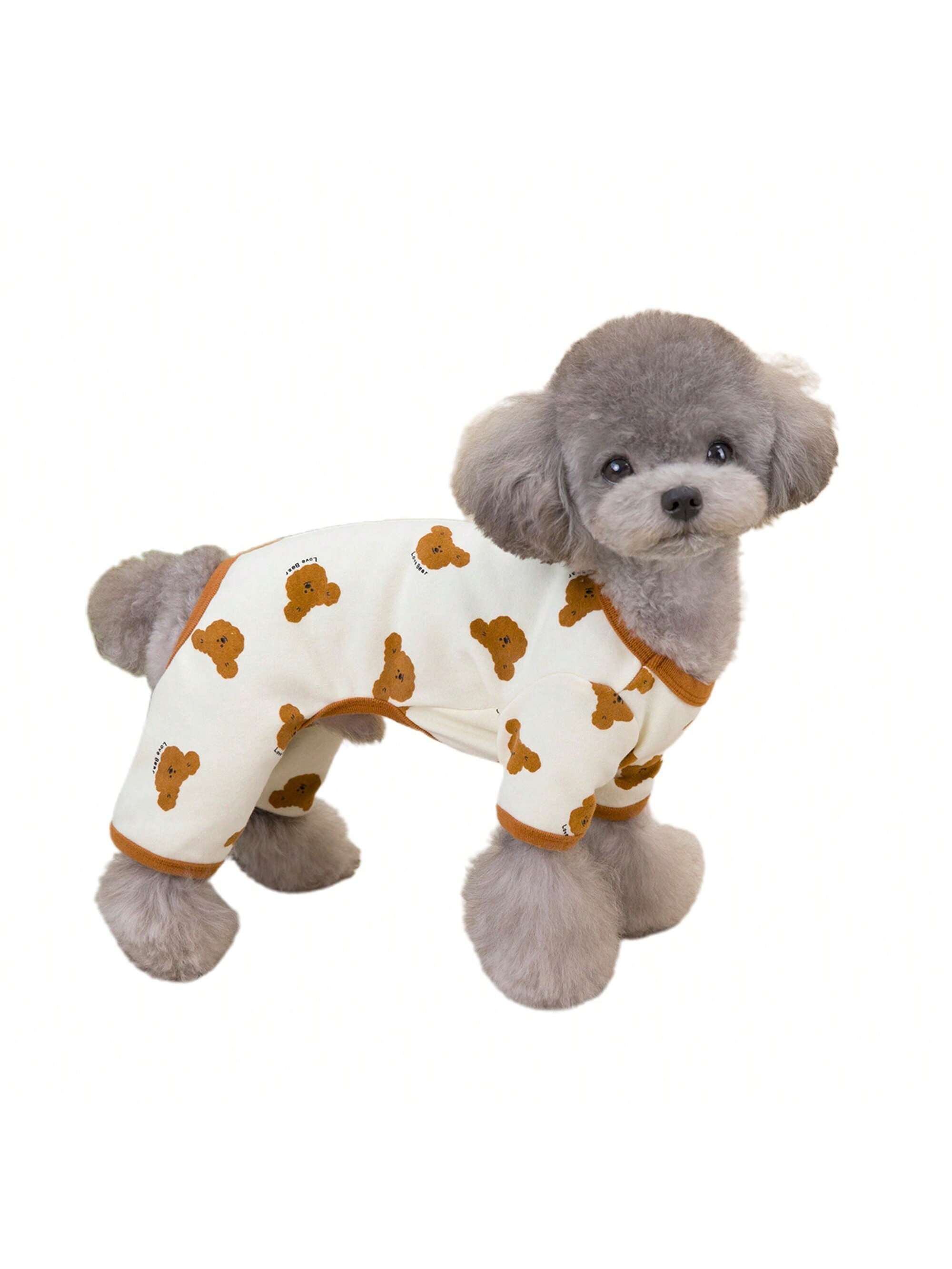 Dog Pajamas Soft Cute Contrast Color Bear Pattern Four-Legged Pullover Dog Sweatshirts