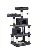 62.5" Tall Double Condo Cat Tree And Scratching Post Tower, Dark Gray