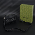 Gucci Black Leather Embossed Logo Belt Bag
