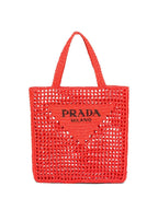 Prada Women's Natural Crochet Tote Bag-Orange