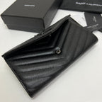 YSL Long Wallet Black Leather Black Tone 10767 19cm