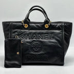 Chanel Deauville em Couro Preta Italiana Bag